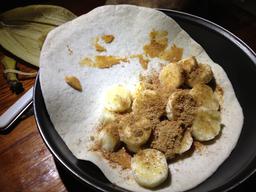 The insides ready to fold in half and cook up like a quesadilla.