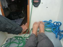 Even though we had to get out the foulies there was no need for shoes.