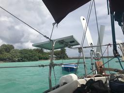 Albert floating behind Crazy Love with a different view of the wharf.