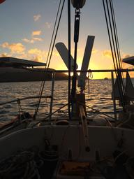 Sunset in Hanalei Bay as seen from Crazy Love.