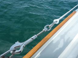 Dave's beautiful splice and the shiny new hardware of our lifelines