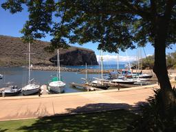 Manele Small Boat Harbor. Crazy Love is anchored in the background.