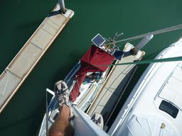 From the top of the mast at the marina in Cabo. Notice my feet in the bottom of the photo.